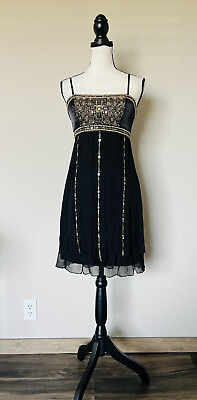 Sue Wong Nocturne Beaded Silk Black Mini Dress Size 2 $59.99