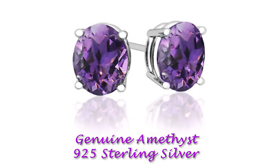 #ad Stud Silver Earrings Oval Cz Sterling 925 Cubic Zirconia Amethyst Clear 6MM $8.99