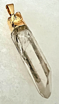 #ad Vintage Clear Quartz Healing Crystal Pendant Gold Tone Bezel 2quot; FREE SHIP $19.98