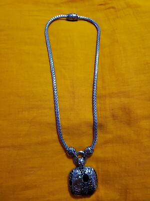 #ad   Silver  tone rope chain  with silver and black stone   Pendant magnetic18 #x27; $6.50