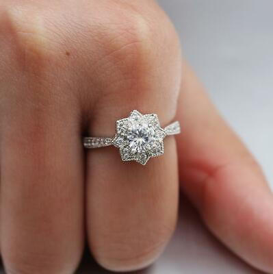 #ad Flower Pave CZ Silver SP Engagement Promise Solitaire Ring RS81 $9.99