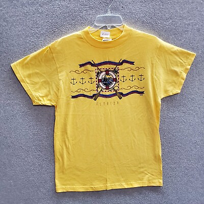 #ad VINTAGE Florida Men T Shirt Small Yellow Anchor Oar Lifesaver Graphic 90s Tultex $23.91
