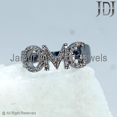 #ad 925 Sterling Silver Natural Pave Diamond OMG Alphabet Letter Initial Charm Ring C $111.59