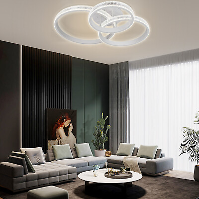 #ad 75W Modern Circle Acrylic LED Light 3 Rings Ceiling Lamp Remote Control Lighting $58.10