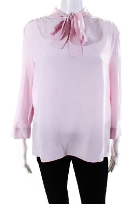 #ad Prada Womens Light Pink Silk Tie Neck Zip Back Long Sleeve Blouse Top Size 44 $158.59