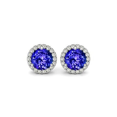 #ad Tanzanite and White Topaz Halo Stud Earrings 925 Stamped Sterling Silver $9.99