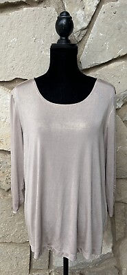 #ad CHICOS XL Travelers Tunic Top Size 3 Beige Metallic Gold Easy Care Knit Long EC $22.00