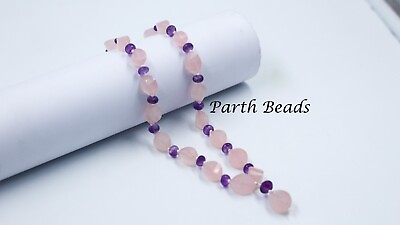 #ad Natural Rose Quartz Gemstone Beaded Necklace with Amethyst Bead Pendent Necklace $85.10