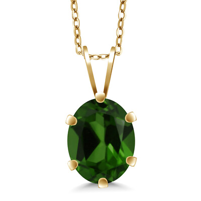 #ad 1.20 Ct Green Chrome Diopside 18K Yellow Gold Plated Silver Pendant With Chain $77.99