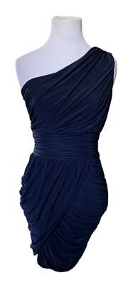 #ad Soprano Womens One Shoulder Bodycon Ruched Draped Blue Dress Sz XS NWT $22.00