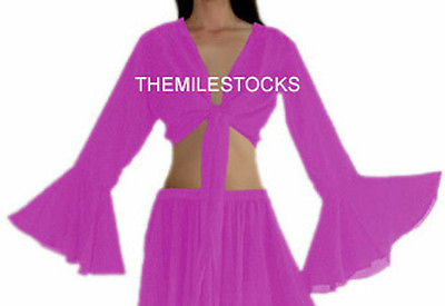 #ad Orchid TMS Ruffle Wrap Top Tie Belly Dance Choli Long Gypsy Club 25 Color $16.99