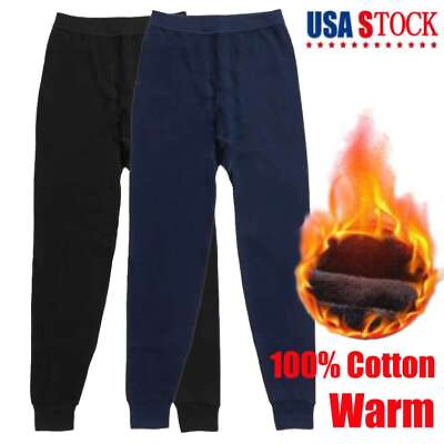 #ad Men Winter Fleece Lined 100% Cotton Thermal Long Johns Bottom Underwear Pants $11.52