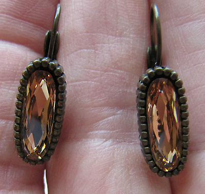 #ad MYKA Crystal Earrings Steampunk Elegant Gothic Brass Tone Champagne Swarovski 1quot; $36.00