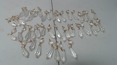 #ad 43 Vintage Small Icicle Chandelier Crystals Prisms 1 1 2quot; 1 2quot; Round W GOLD $69.99