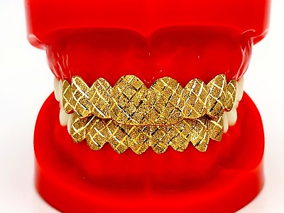 #ad STERLING SILVER W 18K YELLOW GOLD PLATED DIAMOND CUT DUST CUT GRILL GRILLZ $324.00