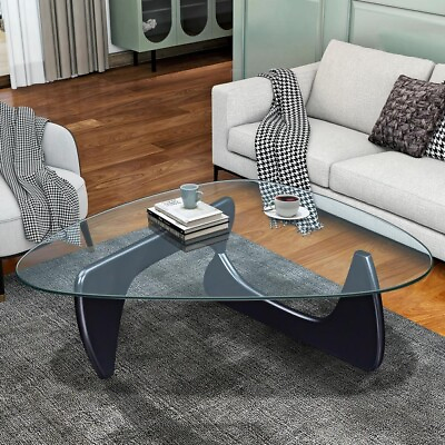 #ad Noguchi Style Triangle Glass 12mm Coffee Table Wood Base BLACK $259.00