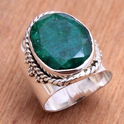 #ad Sakota Mine Emerald Ring Solid 925 Silver Designer Jewelry Wide Band Ring Gift $84.00