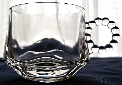 #ad Hazel Atlas Glass Clear Orchard Crystal Bead Handle 6 ounce Cup $3.99