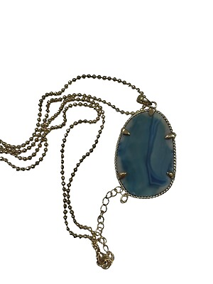 #ad Blue Crystal Stone Necklace Pendant Gold Boho $10.00