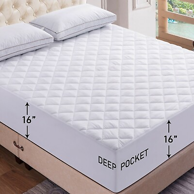 #ad Fitted Mattress Pad Deep Pocket Cooling Breathable Mattress Pad Topper Protector $23.40