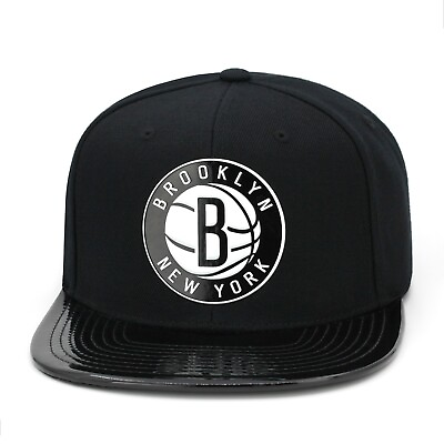 #ad Mitchell amp; Ness Brooklyn Nets Snapback Hat Cap Black Patent Leather $39.90