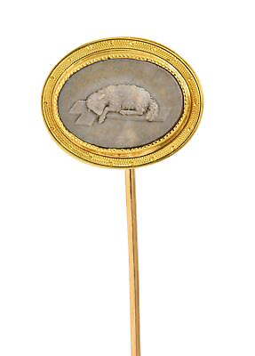 #ad Victorian Etruscan Revival Agate 18K Yellow Gold Lamb Antique Cameo Stickpin $1475.00