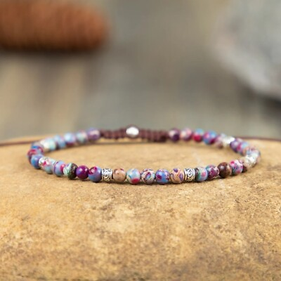 #ad Natural Purple Jasper Stone Bracelet Healing Gemstone Dainty Bracelet Handmade $11.90