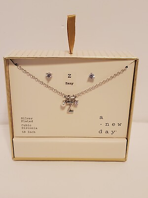 #ad Silver Pld with Cubic Zirconia amp;initial Z Charm Cluster Necklace and Earring $12.00