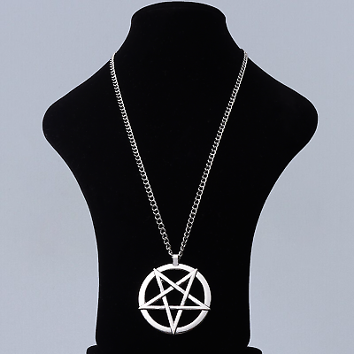 #ad Large Pentacle Pentagram Round Star Pendant Necklace Adjustable on Long Chain GBP 4.28