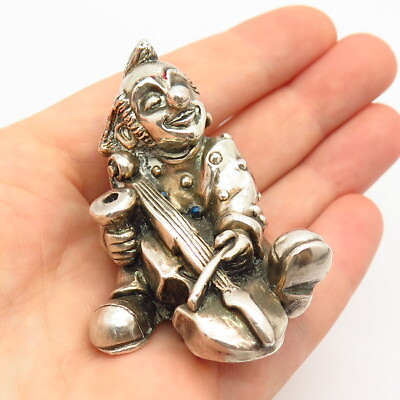 #ad 925 Sterling Vintage Alessandro Magrino Pagliacci Clown Playing Cello Figurine $174.99