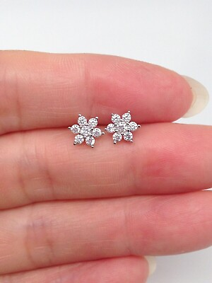 #ad Small Cz Flower Stud Earrings 925 Sterling Silver Post Stud 6mm $16.45