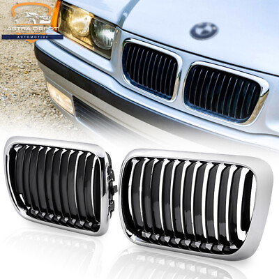 #ad Chrome Frame Black Front Kidney Grille Grill For BMW 3 Series E36 M3 1997 1999 $40.98