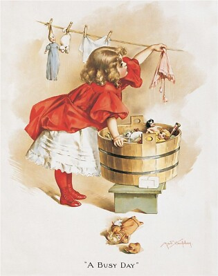 #ad LAUNDRY Room Vintage Girl Dolls Metal Tin Sign Ad Picture 16x12 Wall Decor Gift $9.99