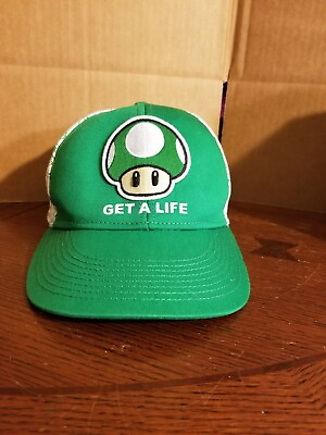 #ad 2011 Get A Life Super Mario Nintendo Green Mushroom Baseball Hat Cap S M 1 UP $8.99