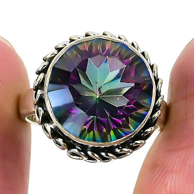 #ad Mystic Rainbow Topaz Gemstone 925 Solid Sterling Silver Jewelry Ring Size 7 $13.99
