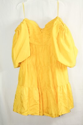 #ad Rebecca Vallance Womens Yellow Silk Off Shoulder Mini Dress #10 $139.99