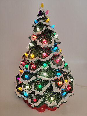 #ad Lighted Ceramic Christmas Tree Multicolor Centerpiece Handmade Large 16.5 Inch $47.97