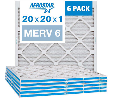 #ad Aerostar 20x20x1 MERV 6 Pleated Air Filter AC Furnace Air Filter 6 Pack $31.86