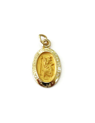 #ad 14K Yellow Gold Oval Saint St. Christopher Medal Charm Necklace Pendant $139.99