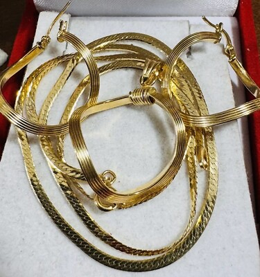 #ad 18K Dubai Saudi UAE Genuine Gold Hoop Set Earring Necklace 16” Long 2.2 mm 5.9g $699.00