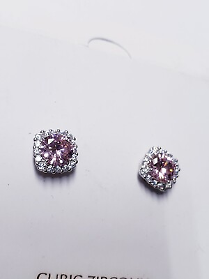 #ad 925 PINK AND WHITE CUBIC ZIRCONIA STUD EARRINGS $20.00