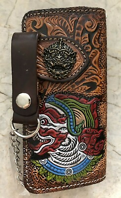 #ad Giant Carved Wallet Hendmade Cowboy Wallet Mens Bifold Wallet Chain Gift 240 $39.99