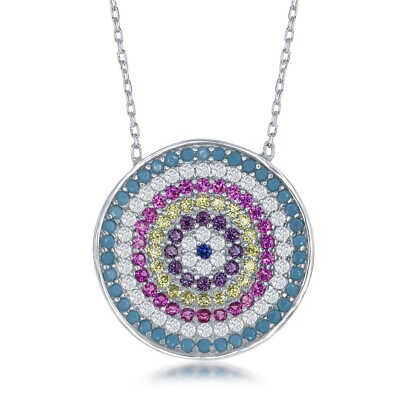 #ad Sterling Silver Round Multi Color CZ Necklace $51.00