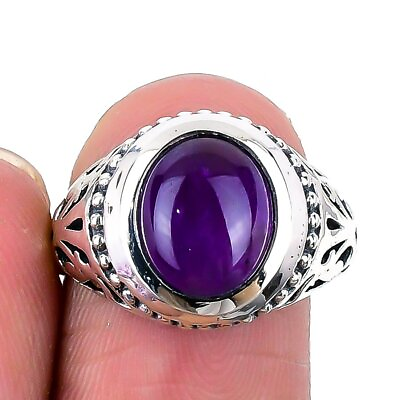 #ad Sage Amethyst Gemstone Handmade 925 Solid Sterling Silver Jewelry Ring Size 8 $9.99