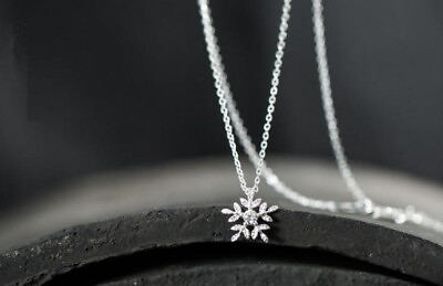 #ad Silver Frozen Snow Flake Pave Cubic Zirconia Pendant Chain Necklace $8.99