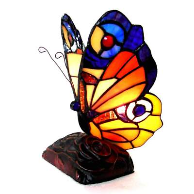 #ad Stained Glass Tiffany Style Butterfly Accent Table Lamp Blues Yellows Orange $69.77