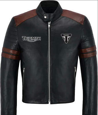 #ad Triumph Motorcycles Racing Motor Bike Black Faux PU Leather Jacket $90.00