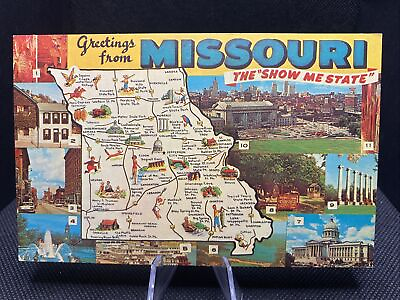 #ad POSTCARD: ￼ State Map Greetings From Missouri J16 $3.00