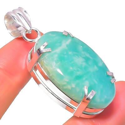 #ad Natural Amazonite Gemstone Pendant Ethnic 925 Sterling Silver Indian Jewelry $10.99