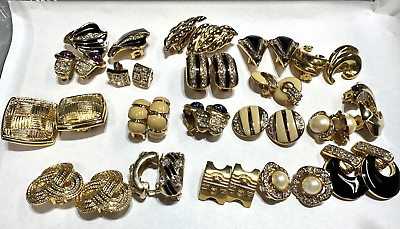 #ad Vintage Earrings Clip On Lot Enamel Rhinestone Stud Cabochon 90s Elegant 20 pc $170.00